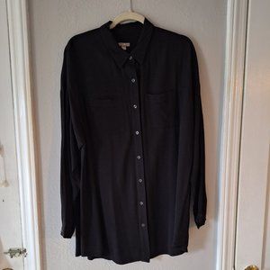J Jill Long Black Button Blouse, Silky,100% Rayon, Pristine Condition  Size L